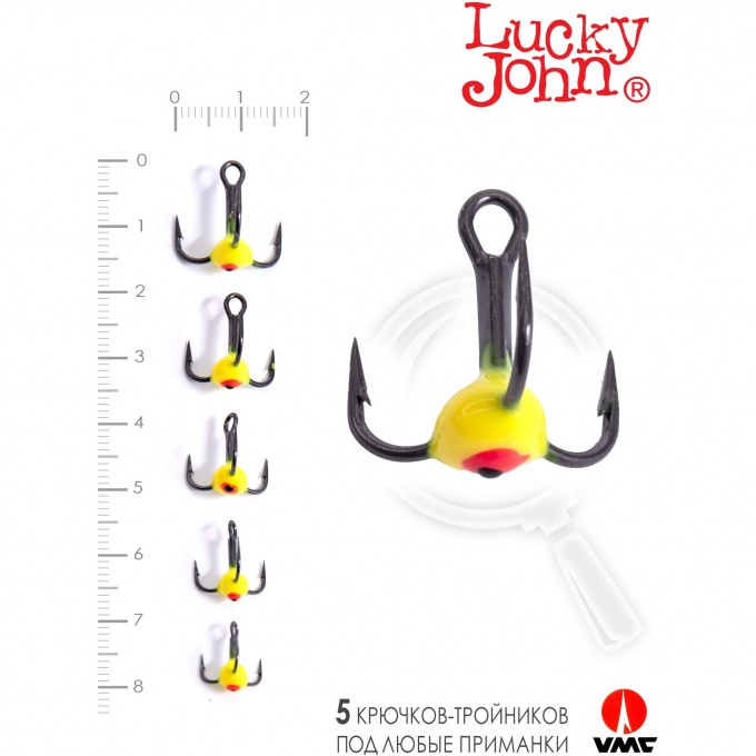 Крючок-тройник для приманок LUCKY JOHN 02SET с каплей цвет. 5шт. набор LJ99-002SET