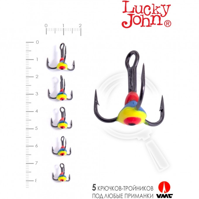 Крючок-тройник для приманок LUCKY JOHN 05SET с каплей цвет. 5шт. набор LJ99-005SET